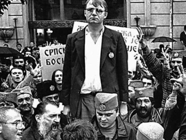 Miting opozicije pred Ruskim carem.V.Seselj.9.1991.foto:Petar Kujundzic